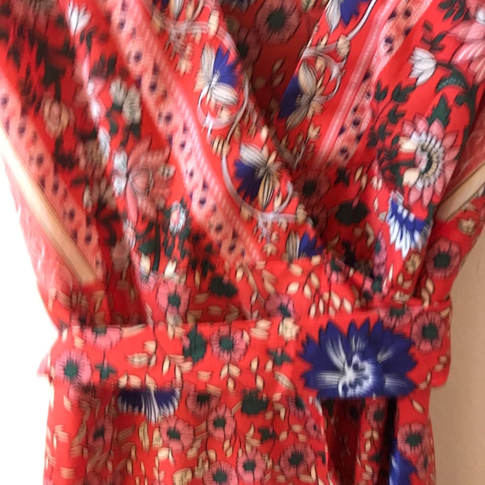 NWOT Maxi FLORAL wrap dress cap sleeve - Picture 2 of 11